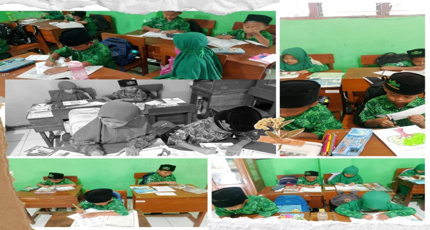 Pembelajaran Rukun Iman Kelas 1A MI Wachid Hasyim: Siswa Antusias Mengerjakan LKPD